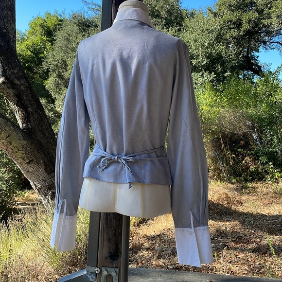 Anne Fontaine Paris true wrap dress shirt, gray with white collar & cuffs Size 3 - Picture 2 of 15